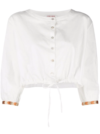 Shop Le Sirenuse Button-up Cropped Blouse In White