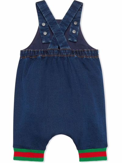 Shop Gucci Embroidered-logo Dungarees In Blue