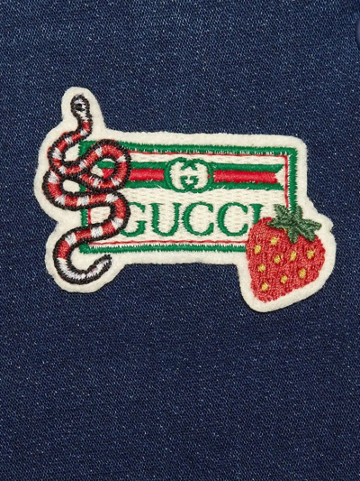 Shop Gucci Embroidered-logo Dungarees In Blue