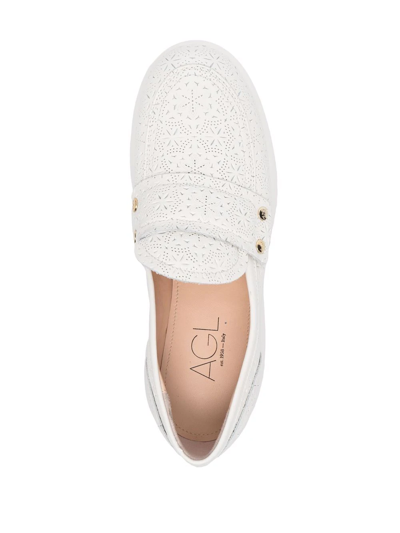 Shop Agl Attilio Giusti Leombruni Perforated-design Platform Loafers In White