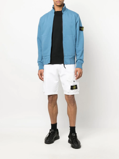 Shop Stone Island Compass-patch Track Shorts In White