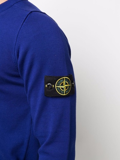 Shop Stone Island Compass Badge Crew-neck Sweatshirt In Blue