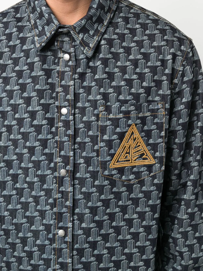 Shop Lanvin Logo-embroidered Monogram-print Shirt Jacket In Blue