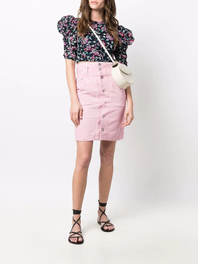 Shop Isabel Marant Étoile High-waisted Denim Pencil Skirt In Pink