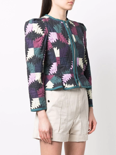 Shop Isabel Marant Étoile Quilted Geometric-print Cropped Jacket In Blue