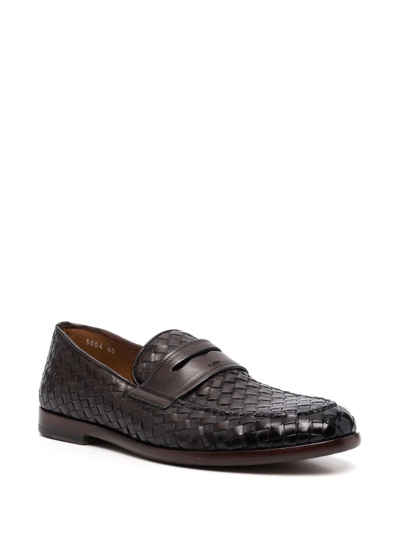 Shop Doucal's Woven Leather Penny Loafers In Brown