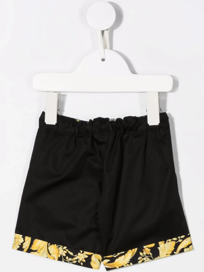 Shop Versace Barocco-print Trim Shorts In Black
