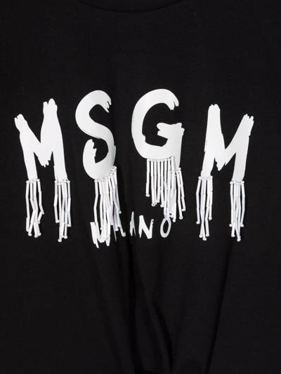 Shop Msgm Logo-print Knot-detail T-shirt In Black