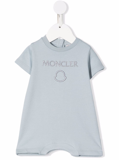 Shop Moncler Embroidered-logo Cotton Shorties In Blue