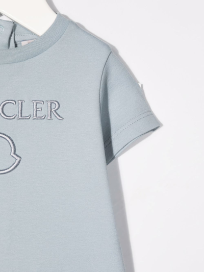 Shop Moncler Embroidered-logo Cotton Shorties In Blue