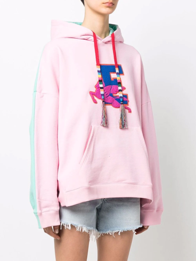 Shop Etro Bicolor Hoodie With Pegaso In Rosa/turchese