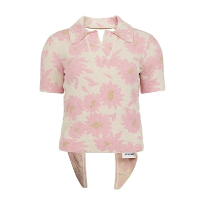 Shop Jacquemus Bagnu Polo Shirt In Jacquard Pink Flowers