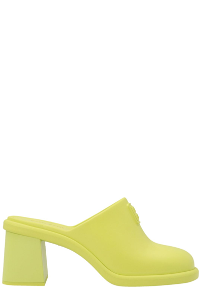 Shop Miu Miu Logo Debossed Heeled Mules In Green