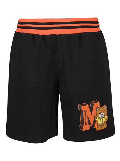 Shop Moschino Logo Teddy Patch Shorts In Black