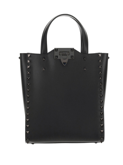 Shop Valentino Garavani Rockstud Small Tote Bag In Black