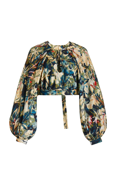Shop Acler Women's Harlow Puff-sleeve Printed Crepe Cropped Top In Floral