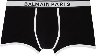 Shop Balmain Black Cotton Trunk Boxers In 010 Black/white