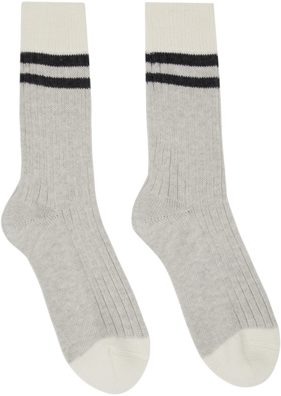 Shop Brunello Cucinelli Grey & Off-white Cotton Socks In Cp779 2719+132+074