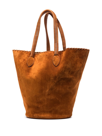 Shop Khaite Whipstitch Suede Tote Bag In Brown