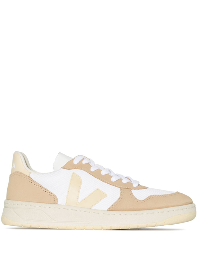 Shop Veja V-10 Panelled Low-top Sneakers In Neutrals