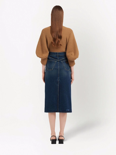 Shop Prada Denim Midi Skirt In Blue