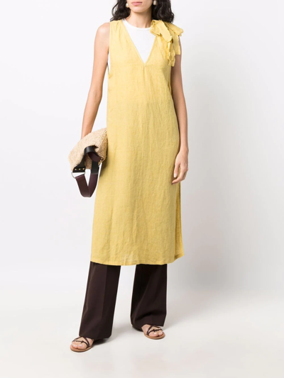 Fabiana Filippi Longline V-neck Linen Top In Yellow