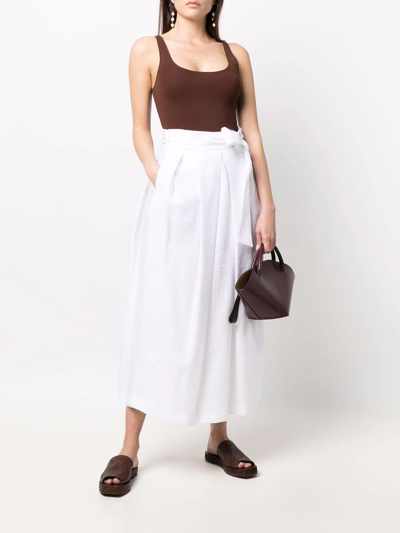 Shop Fabiana Filippi Belted Cotton Midi Skirt In White