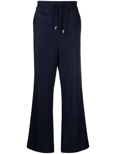 Shop Balmain Wide-leg Twill Trousers In Blue
