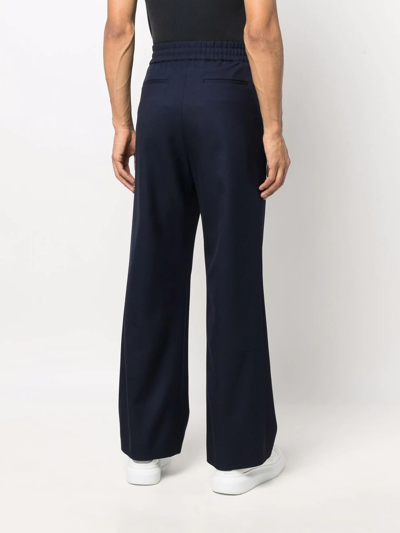 Shop Balmain Wide-leg Twill Trousers In Blue