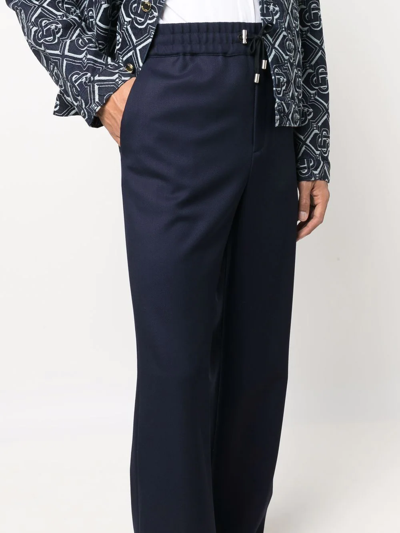 Shop Balmain Wide-leg Twill Trousers In Blue