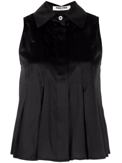 Max & Moi Sleeveless Silk Blouse In Black