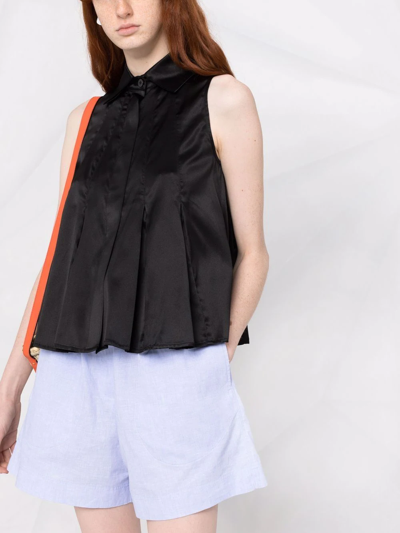 Max & Moi Sleeveless Silk Blouse In Black