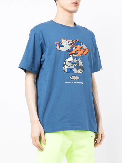 Shop Aape By A Bathing Ape Graphic-print Cotton T-shirt In Blue