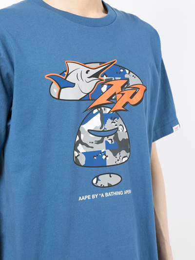 Shop Aape By A Bathing Ape Graphic-print Cotton T-shirt In Blue