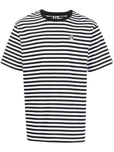Shop Aape By A Bathing Ape Striped Logo-patch T-shirt In White