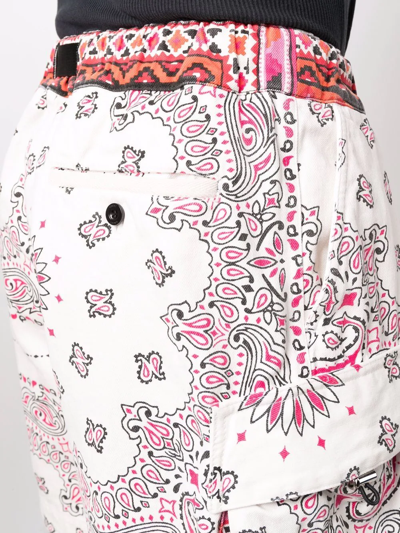 Shop Sacai Bandana-print Cargo Shorts In White