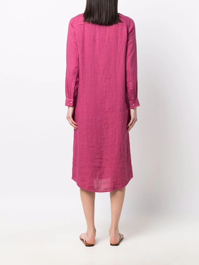 Shop Le Sirenuse Linen Midi Shirt Dress In Pink