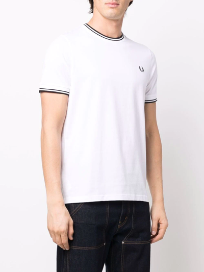 Shop Fred Perry Striped-border Logo T-shirt In White