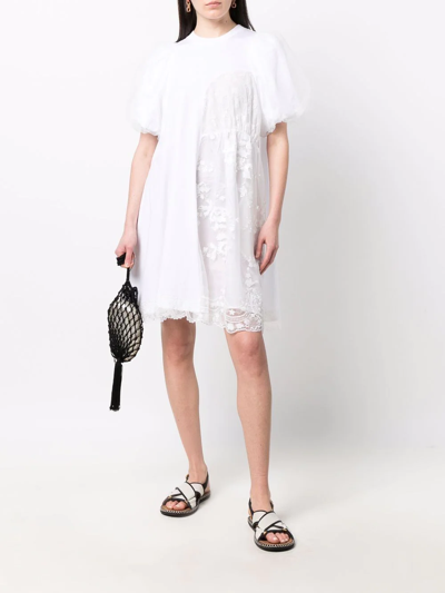 Shop Simone Rocha Puff-sleeve Lace Panelled T-shirt Dress In White