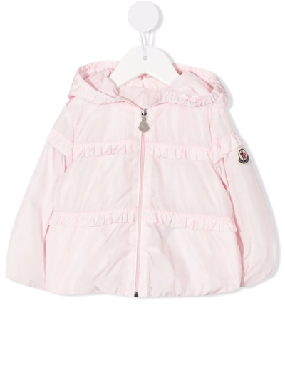 Shop Moncler Ruffle-detail Hooded Jacket In Pink