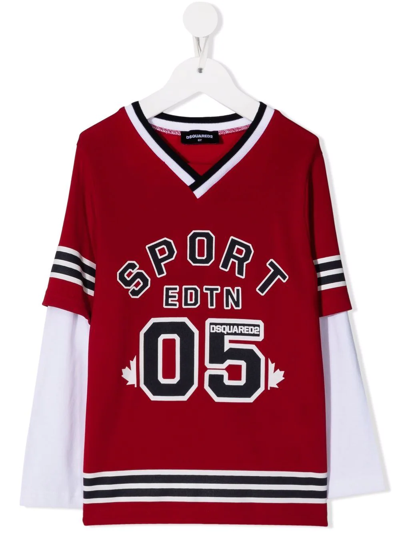 Dsquared2 Teen Sport Edtn Long-sleeve Top In Red