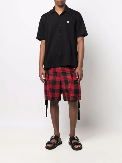 Sacai Check-print Belted Cargo Shorts In Red