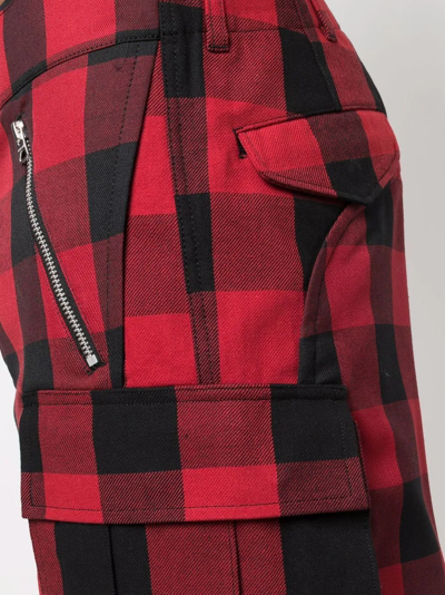 Shop Sacai Check-print Belted Cargo Shorts In Red