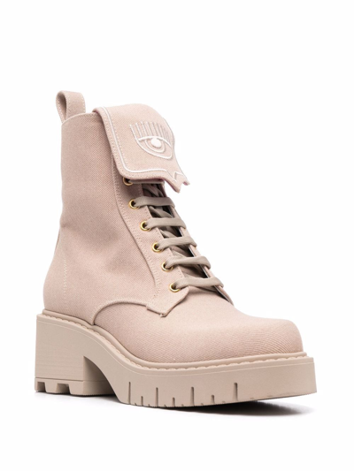Chiara Ferragni Eyelike-embroidered Denim Boots In Neutrals