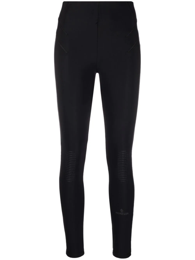 Moncler Brand-embossed Slim-fit High-rise Stretch-woven Leggings In Black