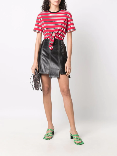 Msgm Striped Tie-waist T-shirt In Red