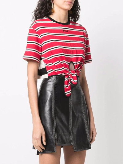 Msgm Striped Tie-waist T-shirt In Red