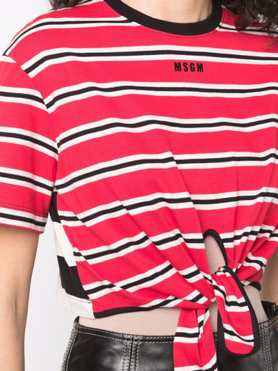 Msgm Striped Tie-waist T-shirt In Red