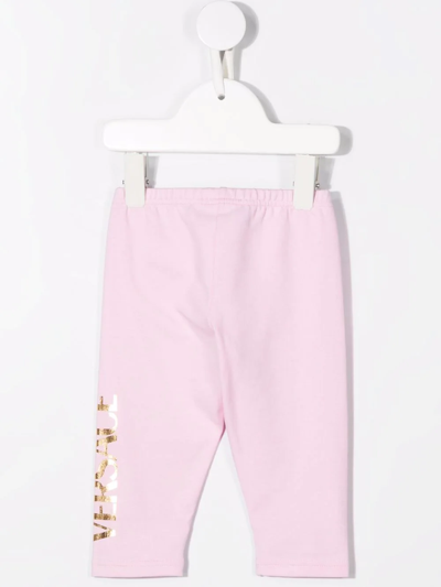 Shop Versace Logo-print Cotton Leggings In Pink