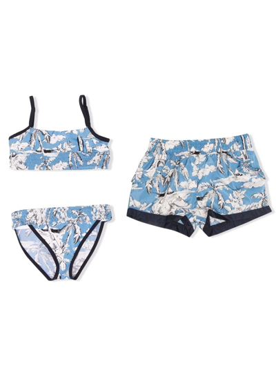 Shop Moncler Floral-print Bikini Swim Set In Blue